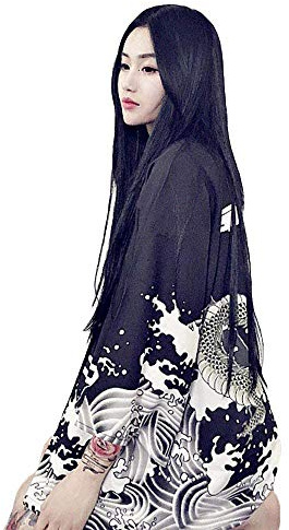 G-LIKE Damen Kimono Haori Robe Drachen Muster Harajuku Stil | Traditionelle japanische Kimono Jacke mit Drachenmuster, ideal als Nachthemd, Bademantel und Freizeitrobe