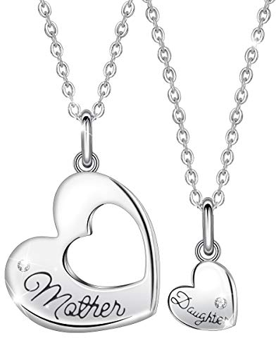 EUDORA Mutter Tochter Kette Charms Herz Mama Kette, S925 Sterling Silber Schmuck Halsketten Herz für Mama Tochter, geburtstagsgeschenk für Mama Tochter