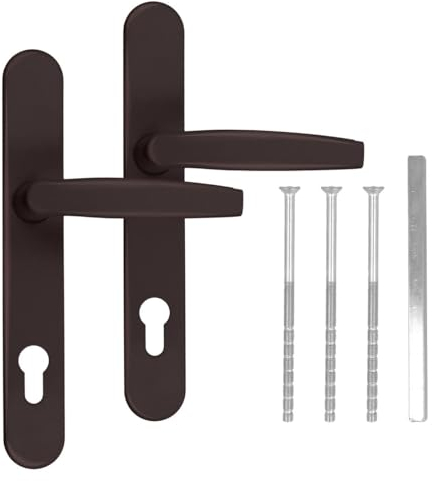 Türgriff/Türdrücker/Türklinke/Drückergarnitur DHS 92mm - Oval - Flachgriff für Rollläden, Farbe:Braun RAL 8019, Schildbreite:36mm