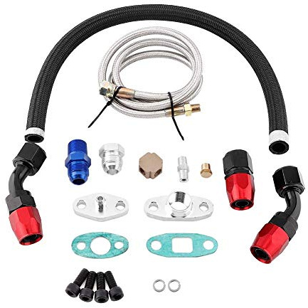EVGATSAUTO Turboölzufuhrleitungssatz, Turboölzufuhrrücklaufleitung AN10 Anschlussadapter Flanschsatz Passend für T3 T4 GT35 T70 T66