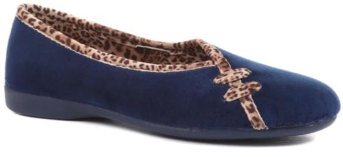 Pavers - Womens Leopard Print Slippers in Navy - Secure Fit - Softly Cushioned Footbed - Gripped Sole - Size 8 UK