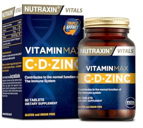 Nutraxin Vitamin Max Vitamin C 1000mg - 60 Tablets, 1 Month Supply | Vitamin Max Vitamin C 1000mg, Immune Support & Skin Health, With Vitamin D & Zinc