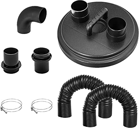 POWERTEC Collection 70301 Cyclone Kit de couvercle séparateur avec tuyaux flexibles, colliers de serrage 6,3 cm, coude et coupleurs pour collecteur de poussière en 2 étapes