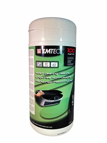 Emtec Moist Cleaning Tissues - 100-Pack for Computer Monitor, Keyboard, and Office Equipment - Quick and Effective Electronics Cleaning Solution