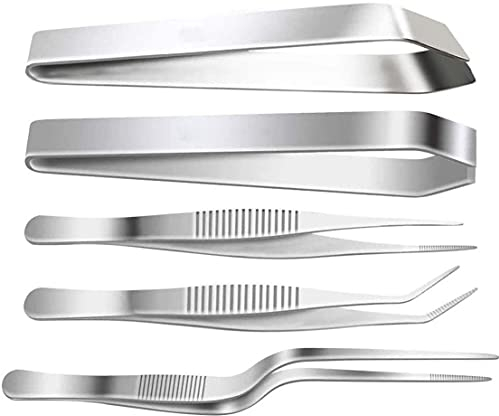 PHIEZC 5 Stücke Fisch Grätenpinzette Set-3 Stücke Küchenpinzette aus Edelstahl (gerade/gebogen/neigung)-2 Stücke Edelstahl Fisch Zange (gerade/neigung)16cm/12cm für Koch Kochgeschirr,Meeresfrüchte