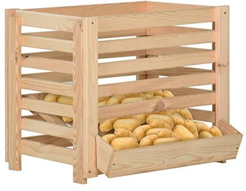 Tidyard Kartoffelkiste, Zwiebel Aufbewahrung, Obstkiste, Gemüsekiste, Holzkisten, Aufbewahrungskiste, Allzweckkiste, 60x40x50 cm Massivholz Kiefer
