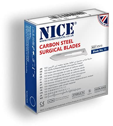 100 x NICE No.13 Sterile Carbon Steel CS13 Surgical Blades