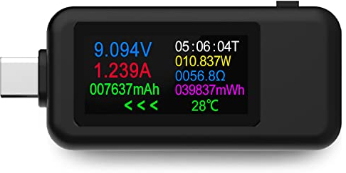 YOJOCK USB C Tester Voltmeter Power Voltage and Current Tester Meter 0-5.1A 4-30V USB Power Capacity, Temperature, Working Time Volt Ammeter Detector IPS Color Display LCD Power Charger Detector