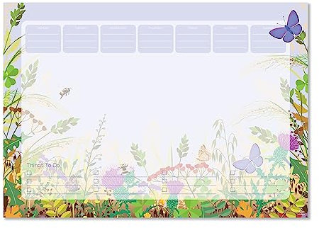 Exacompta - GS009Z Schreibtischunterlage, A3, 90 g/m² Papier, 297 mm x 420 mm, 40 Blatt liniertes Papier mit Schmetterling-Design, ideal für Organisation