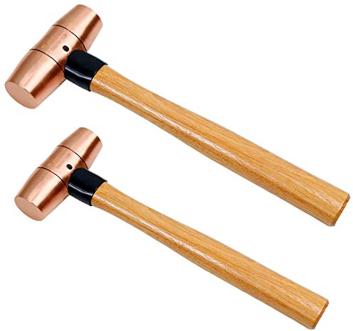 WEDO 2PCS Copper Hammer Set,1lb+2lb,Sledge Hammer Kit,Solid Copper Mallet Hammer,Wooden Hammer Handle,Die-Forged, Corrosion Resistant, DIN Standard