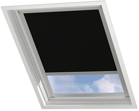 Radeco® Dachfenster verdunkelungsrollo für Velux FK04 schwarz mit Führungsschiene, Rollo für dachfenster, velux dachfenster Rollo, verdunklungsrollo für velux