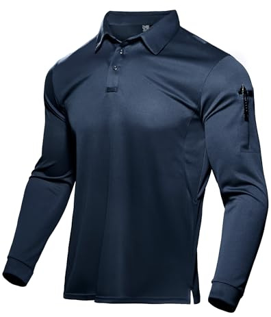 Haimont Tactical Polo Shirts for Men, Mens Outdoor Sport Performance Long Sleeve Quick Dry Polyester Golf Shirts Dark Blue, L