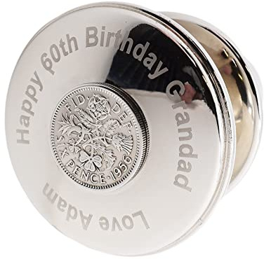 Personalised Silver Wine Bottle Stopper with Sixpence Coin, Beautifully Engraved with Message, Silver Plated, Presented in Gift Box