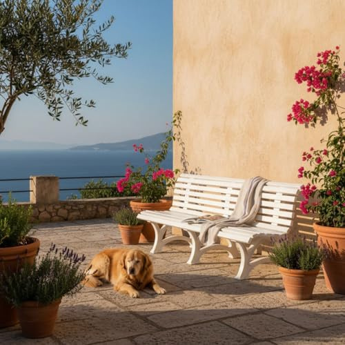 PROREGAL Gartenbank Jamaika | 4-Sitzer | Weiß | HxBxT 80x200x64cm | Witterungs- & UV-beständiger Kunststoff | Parkbank Sitzbank Außenbereich Garten Balkon Terrasse
