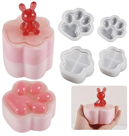 Finyoffiy 2Pcs Cat Claw Box Resin Molds Large Epoxy Casting Mould Cute Small Cat Paw Silicone Molds with Lid DIY Earrings Necklace Ring Jewelry Storage Box Gifts for Girls (L+S)