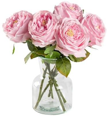 DuHouse Seidenrosen, künstliche Rosa Rosen mit Stielen, fühlen Sich echt an, künstliche Blumen für Arrangement, Hochzeit, Party, Heimdekoration, 5 Stück