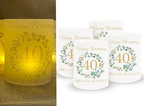Sugeru 40. Geburtstag deko - 16 stück Lichthülle für Tischlicht & Teelicht Windlicht & Kerzen | 40. Geburtstag Frauen männer | Schön DASS du da bist | Party Windlichter Tischdeko | Durchmesser - 8cm