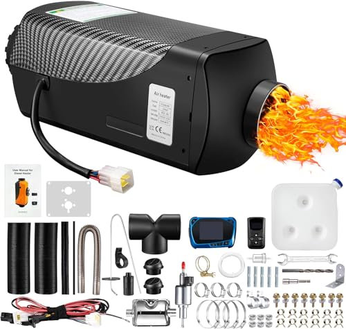 Redriver Standheizung, Standheizung Diesel, 12V/24V Lufterhitzer, 5KW Air Diesel Heizung mit Schalldämpfer, LCD Schalter u. Fernbedienung für Auto RV Boote LKW KFZ PKW Wohnmobil(Schwarz)