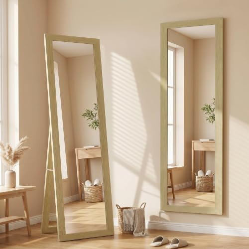 HOMCOM Miroir sur pied, miroir intégral avec support, miroir mural indépendant, miroir d'habillage, miroir de vestiaire pour chambre à coucher, couloir, alu, chêne, 37 x 157 cm