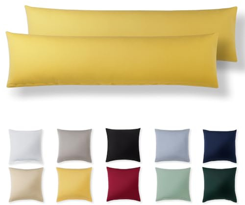 Alreya Kissenbezug 40 x 145 cm (2er Set) - Gelb - 100% Jersey Baumwolle - Kissenhülle für Kissen 40x145 cm, Jersey Kopfkissenbezüge, Superweicher Kissenbezüge 40x145 mit Reißverschluss