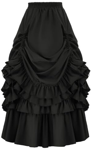 Fiamll Damen Gothic Steampunk Rock High-Low Saum Mittelalter Maxirock Renaissance Rock mit Rüsche