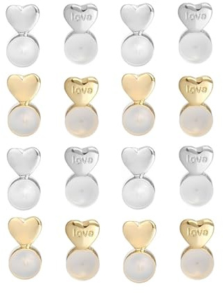 Lot de 16 Fermoirs de Bouchons d'Oreille en Silicone en Forme de Cœur pour Oreilles Tombantes,Earring Backs Lifters pour Femmes,Remplacement Sécurisé des Fermoirs de Boucles D'oreilles(Argent et Or)