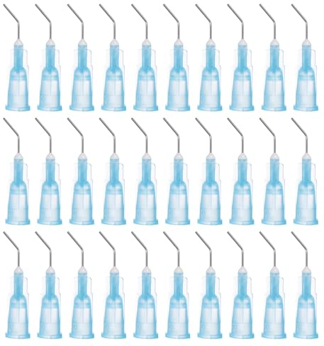 QUARKZMAN 100Pcs Aiguilles de Distribution à Bout Émoussé, 23 Gauge, 45 Degrés, Embout Coudé, Aiguilles de Distribution de 0,45 avec Embout Luer, Aiguille Émoussée, Bleu