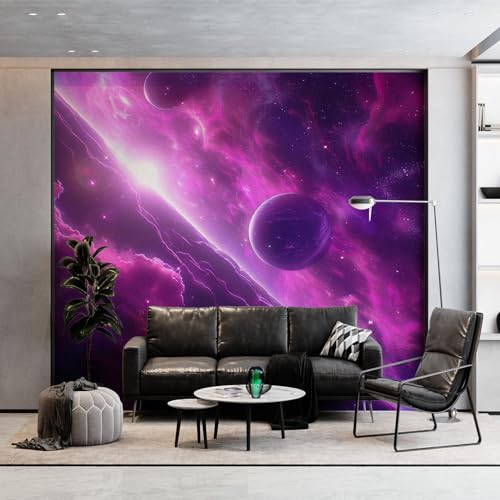 Fototapete Science Fiction Universum Galaxie Stern Tapeten Moderne Wanddeko, Lila Vlies Tapeten Wandtapete Fototapete für Wohnzimmer Schlafzimmer Büro oder Flur, 400 x 280 cm (B x H)