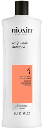Nioxin System 4 Scalp + Hair Shampoo - Hair Thickening Shampoo For Coloured, Dry and Damaged Hair with Progressed Thinning - with Biotin & Niacinamide, 1L