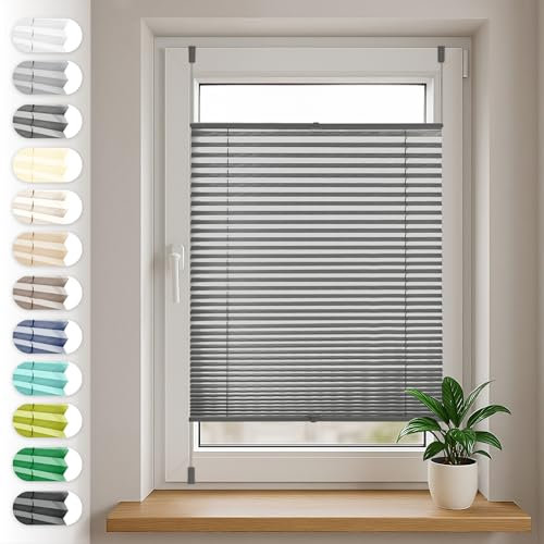 Sonello Plissee Klemmfix ohne Bohren 90cm x 100cm Anthrazit/Dunkelgrau Faltrollo Plisseerollo Jalousie für Tür & Fenster Blickdicht Sichtschutz Sonnenschutz Fertifplissee Rollo