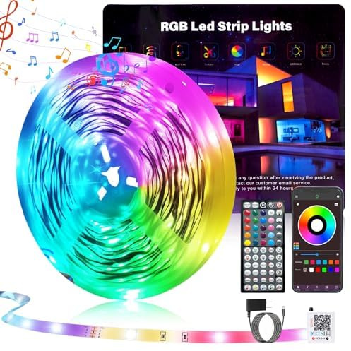 100FT Led Lights for Bedroom, Color Changing RGB Led Strip Lights Indoor, Music Sync Led Light Strip with Remote and App Control, DIY Led lights for Room Home Decor Ambient Lighting (1*100FT)