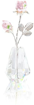 Figurine de Tulipes Roses en Cristal à Collectionner, Petite Rose en Verre avec tiges, Fleurs en Verre dans Un Vase, décoration d'intérieur pour fête de Mariage
