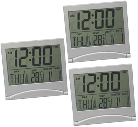 Garneck 3st Digitaluhr Elektronische Uhr Wecker Runder Wandaufkleber Temperaturspiegel Uhr Block Spiegeluhr LCD-wecker Wanduhr Silver