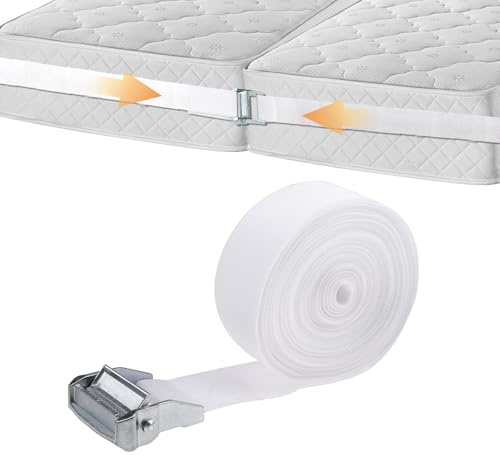 SenaiMy Matratzenhalter mit Metal Buckle, Doppelbettbrücke Matratzenverbinder, Verbindet Zwei Matratzen zu Einer Großen LiegeFläche, Matratzenauflage Zum Befestigen Der Matratze (5cm*10m)