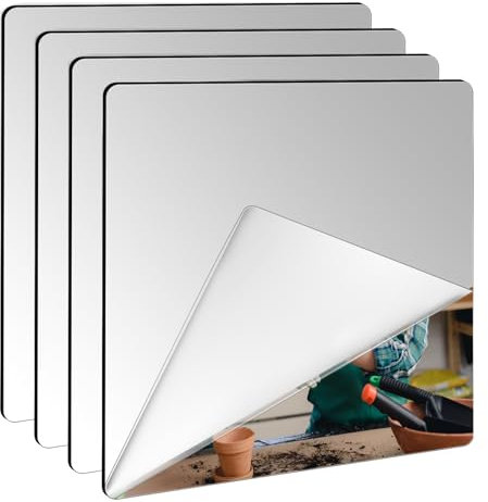ASelected 6 Pack Self Adhesive Mirror Tiles 20x20 cm, Thickened Acrylic Tiles 2 mm Stick on Wall, Large High Clear Mirror with Stickers for Bathroom, Bedroom, Door, Home Decoration