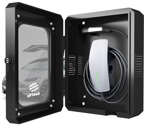 Ufixed Scatola Nera per Wallbox 7,4 kW Tipo 2 - Uso esterno, resistente a pioggia e neve, con finestra trasparente e serratura, per colonnina e cavo ricarica auto elettrica Tesla