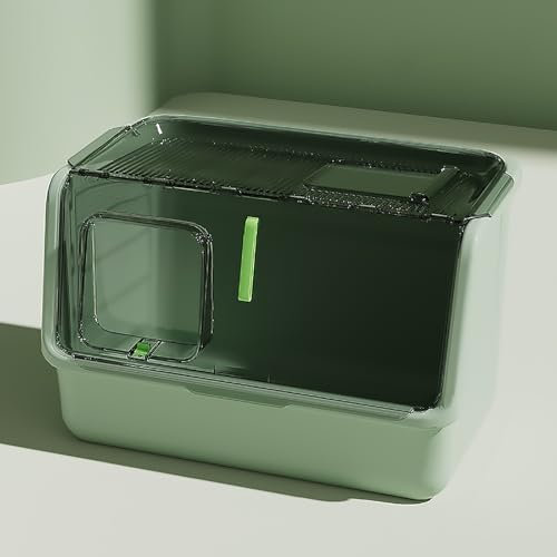 Pucaru Sabbiera Gatto Coperta, Lettiera Chiusa per Gatti, Lettiera Anti-Schizzi con Ingresso Dall'alto, Toilette Chiusa per Gatti, Facile da Installare(Green)