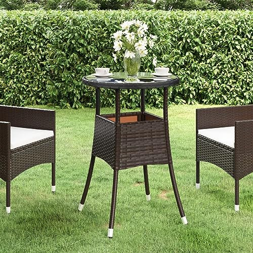 Xichuzi Gartentisch, Terrassentisch, Esstisch Garten, Balkontisch, Gartenesstisch, Gartenmöbel, Partytisch, Ø60x75 cm Hartglas und Poly Rattan Braun