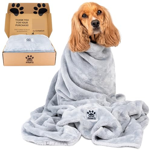 Elite Paws® UK Luxury Dog Blanket, Plush Grey Fleece, 130x100cm