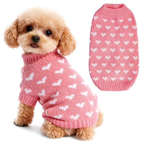 Hundtröja hjärta hundkläder stickad valptröja söt mjuk katttröja vinter små hundkläder bekväm hundoutfit varma hundtröjor för stora hundar flicka (rosa, XL)