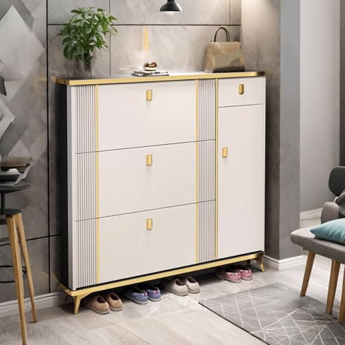 Shoe Cabinet Slim Schuhregal Hoch Shoe Rack Closed Schuhschrank Mit Schublade Schuhkommode Mit Türen Mehrzweckschrank 80-120cm Breit Wandbefestigung Verdeckter Griff Einfache Installation(17cm/7IN,120