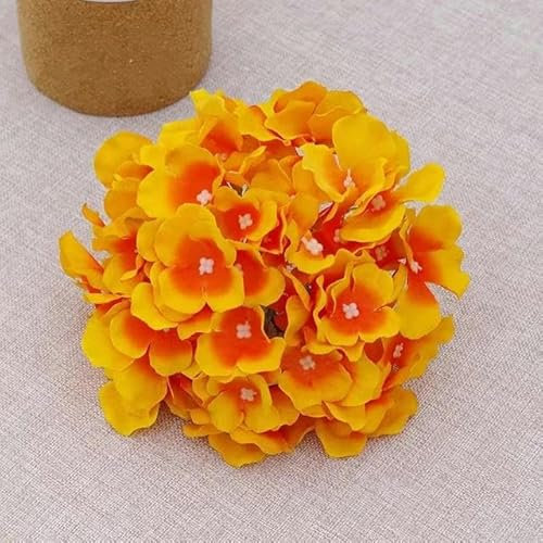 54 teste di ortensie artificiali, 54 teste di ortensie in seta, fiori artificiali, ortensie finte per casa, matrimoni, feste, tavolo da pranzo, decorazione rossa, con stelo (arancione, senza stelo)