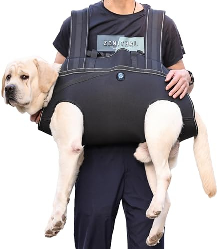 KAJILE Großer Hunde-Rucksack,Ganzkörper-Hebegurt mit Griff,Reflektierend Brustgeschirr Hund,Hundegeschirr Gepolstert,Alte Gelenkverletzungen,Arthritis,Hinterbeinunterstützung,Schwarz,L