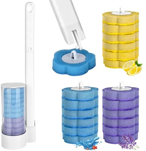 Rzspher Scopino usa e getta, scopino per WC con 18 ricariche detergenti, sistema di pulizia del WC con testine di ricarica usa e getta, set per WC da parete