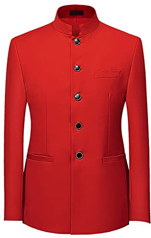 Costume Zhongshan décontracté pour homme - Coupe ajustée - Col montant - Couleur unie - Blazer de style chinois - Blazer à 1 bouton - Blazer formel - Léger - Manches longues avec poches, Rouge