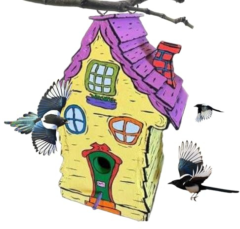 Wooden Bird Houses for Outdoors, Dainty Bird Houses, Weatherproof Handmade Log House with Standing Pole for Living Room Decoration and Garden Fence