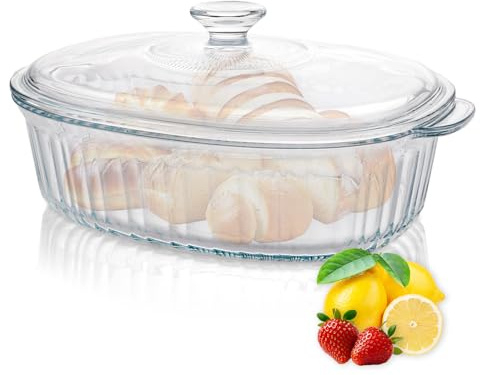 ZOFUN 2.8L Oval Auflaufform Glas Mit Deckel, Rechteckige Auflaufform mit Deckel, 31x21.5x13 Lasagneformen Glasauflauf Vorratsbehälter aus Glas zum Braten, Backofen, Elektroherd, für Lasagne