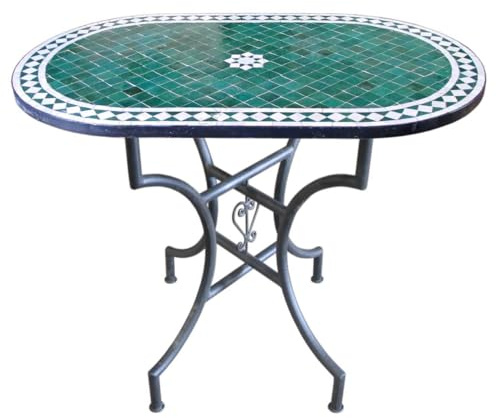 Handmade Mediterraner Orientalischer Mosaiktisch, Terrassentisch, Gartentisch, Fliesentisch, Handarbeit, Balkontisch Bistrotisch KaffeetischOrientalischer Mosaiktisch Fleur Grün Oval 120 x 80 cm