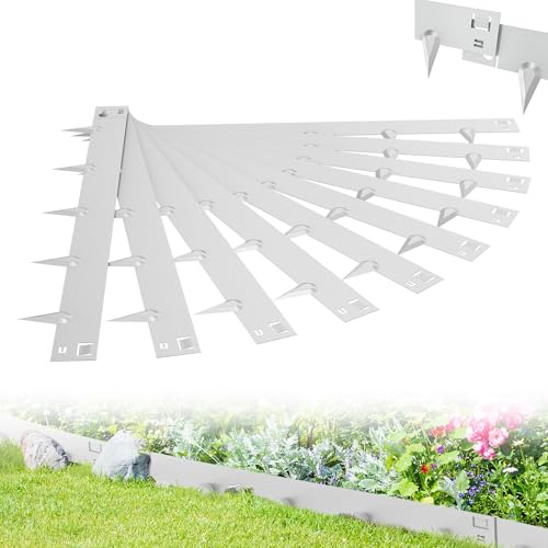 XMTECH Rasenkante Metall 106x16cm flexibel, Beeteinfassung & Beetumrandung aus Stahlblech, Verzinkt Mähkante Gartenbeet Begrenzung, 10 Stück (10m)