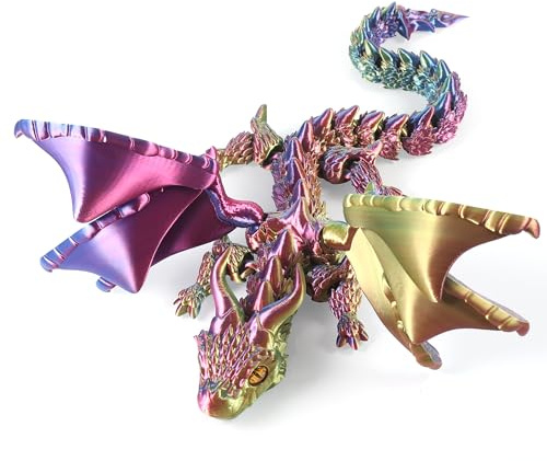 TranRantic 3D Printed Dragon, 40cm Bendable and Flexible Large Dragon, Dazzling Gradient Articulated Wyrm Toys, Gem Serpent Figure for Home Office Decor (Dazzling Color)